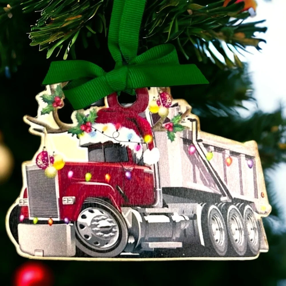 New Handmade Sublimation Christmas Dump Truck Ornament, Personalized & Unique